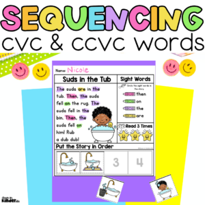 CVC Words Decodable Phonics Reading Passages - Comprehension & Retell Sequencing